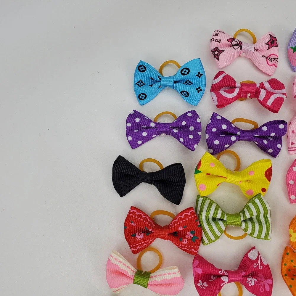 50pc Bulk Lot Mini Grosgrain Ribbon Hair Bows Small Elastic Bands Pet Grooming